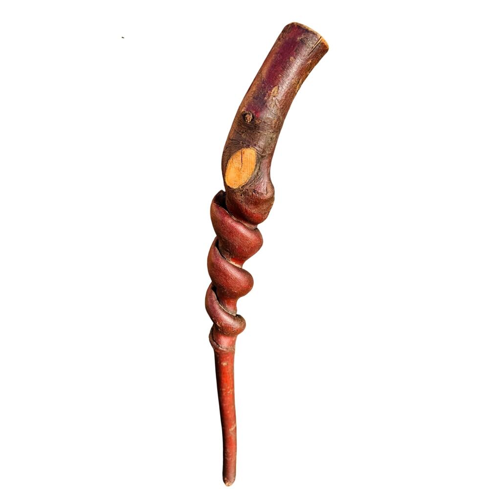 Naturally Twisted Hardwood Walking Staff Thick Spiral Grain Wooden Cane 34”
